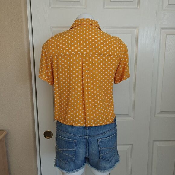 Love Notes crop polka dots button front short sleeve blouse sz S - Picture 4 of 8